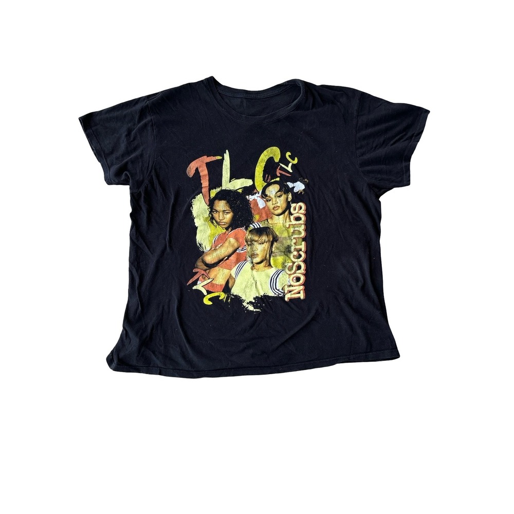 TLC No Scrubs Graphic Tee Black Vintage Style 90s R&B Band T-Shirt Womens Large